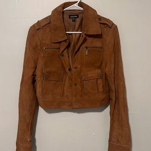 Cropped leather bomber jacket